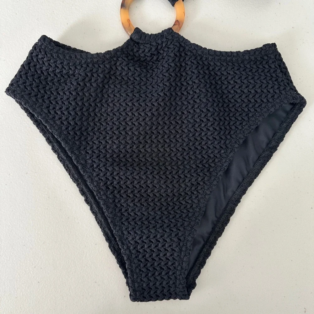 Montce Crochet Ky One Piece‎ Swimsuit Women XS Black Resort Beach Vacation